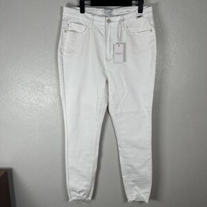 NEW Judy Blue White Skinny Fit Jeans Size 13/31 High Rise Denim Stretch Raw Hem